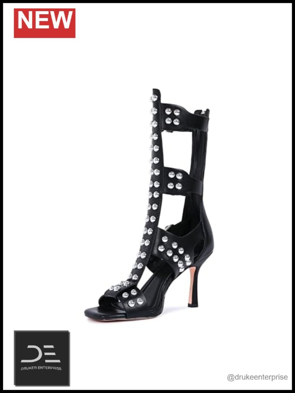 Studded Gladiator Heels for Women, Square Toe Stiletto Sandals